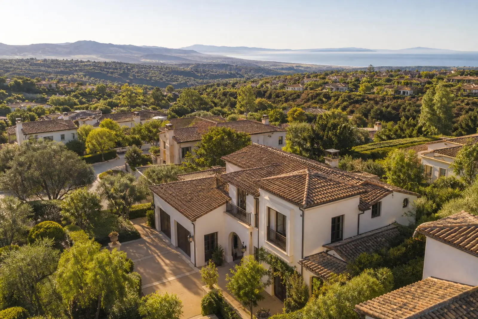 Spanish-style homes on sunlit rolling hills in Camarillo
